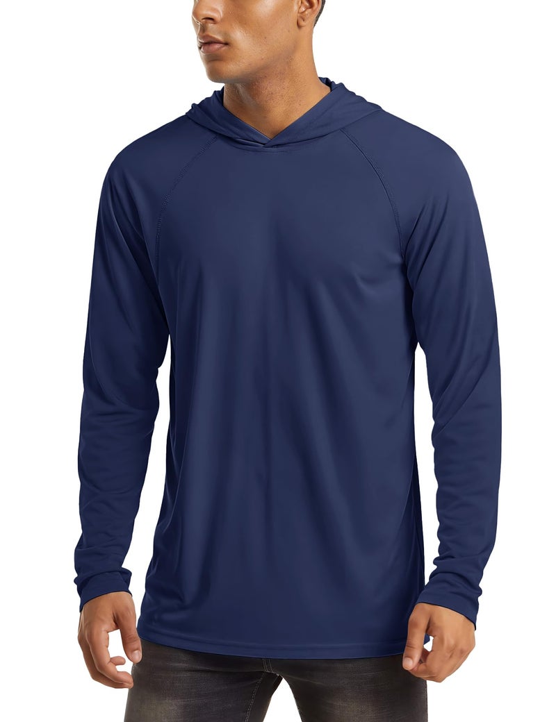 MAGCOMSEN Fishing Shirts for Men Long Sleeve with Hooded Rash Guards UPF 50+ Sun Protection Hiking Active Athletic Shirts Performance T-Shirt Navy - Image 1
